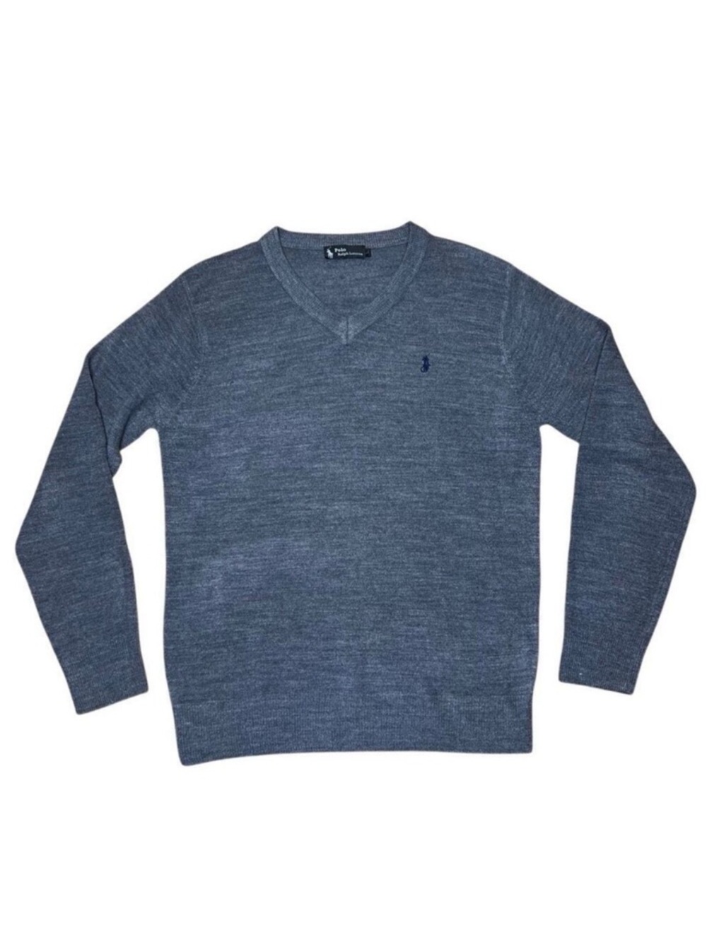 Vintage Polo by Ralph Lauren Men's V-Neck Heather Navy Knit Sweater